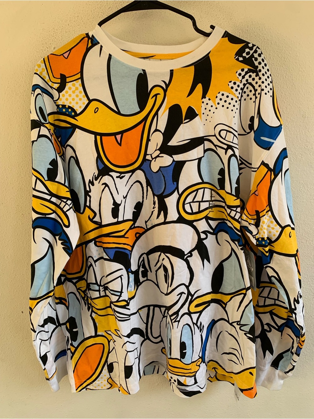 Disney Parks Donald Duck 90th Anniversary Allover Graphic LS Tee Tshirt Unisex L